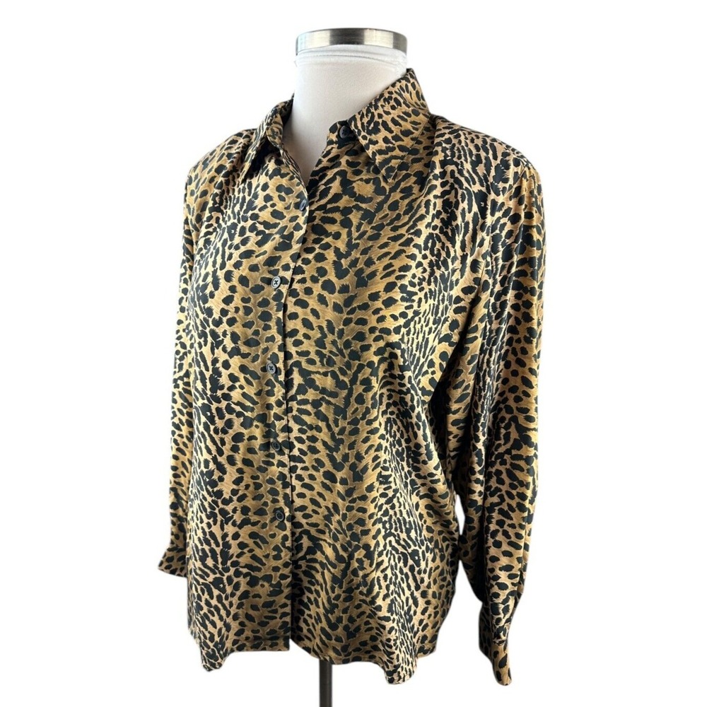 Vtg Silk Lore Beth Terrell Silk Cheetah Animal Print Button Blouse Plus Size 1X - Picture 11 of 11
